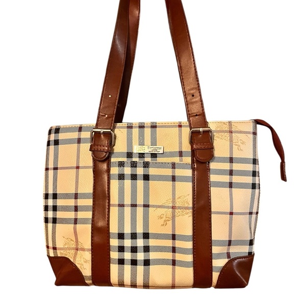 Burberry Handbags - Burberry Tan and Brown Checkered Women's Bag real leather